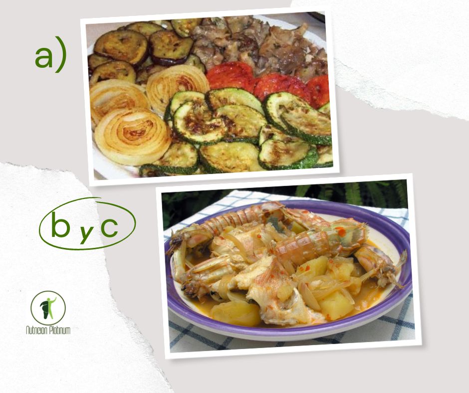 Parrillada de verduras con caldero de gallineta y galeras, con patatas